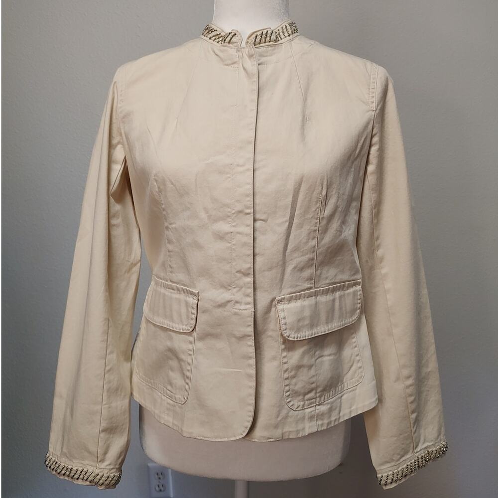 Talbot's Petites Cream Stretch Hook & Loop Closure Jacket Bead Embellished 8